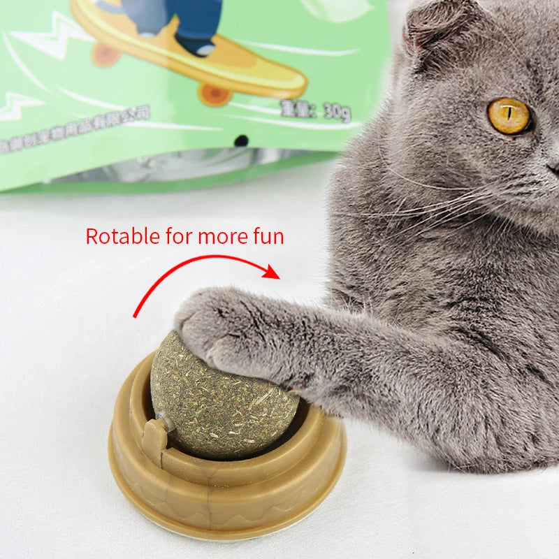 🌿Bola adhesiva de pared de gato con hierba gatera Natural, rascadores de juguete, golosinas, elimina bolas naturales saludables para promover la digestión, aperitivos de hierba para gatos